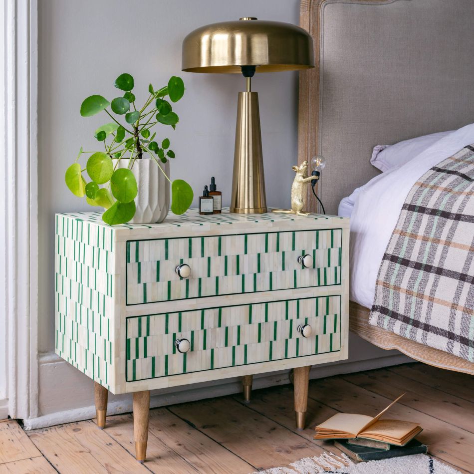 Bone Inlay Bedside Table (Night Stand, End Table)